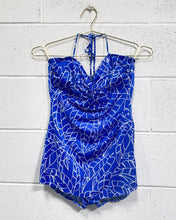 Load image into Gallery viewer, Vintage Blue Leafy Bathing Suit with Skirt
