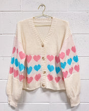 Load image into Gallery viewer, Cream Cardigan with Pink and Blue Hearts (L)
