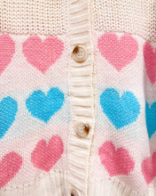 Load image into Gallery viewer, Cream Cardigan with Pink and Blue Hearts (L)
