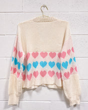 Load image into Gallery viewer, Cream Cardigan with Pink and Blue Hearts (L)
