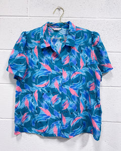 Teal Color Splash Button Up