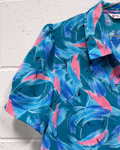 Teal Color Splash Button Up