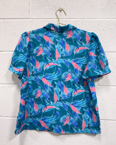 Teal Color Splash Button Up