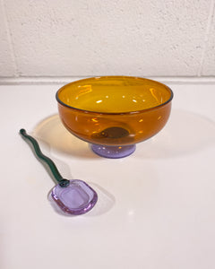 Amber Glass Dessert Bowl and Spoon