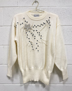 Vintage Cream Beaded Sweater (M)