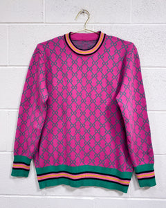 Pink Pullover with Green Chain Motif (XL)