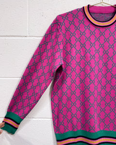 Pink Pullover with Green Chain Motif (XL)