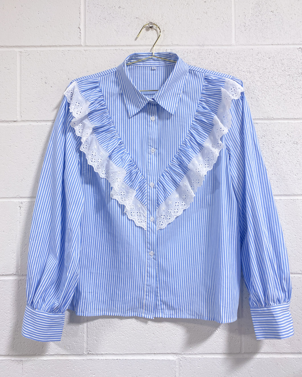 Striped Cotton and Eyelet Blouse (L)