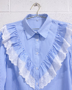 Striped Cotton and Eyelet Blouse (L)