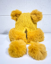 Load image into Gallery viewer, Mustard Furry Beanie with Pom Poms
