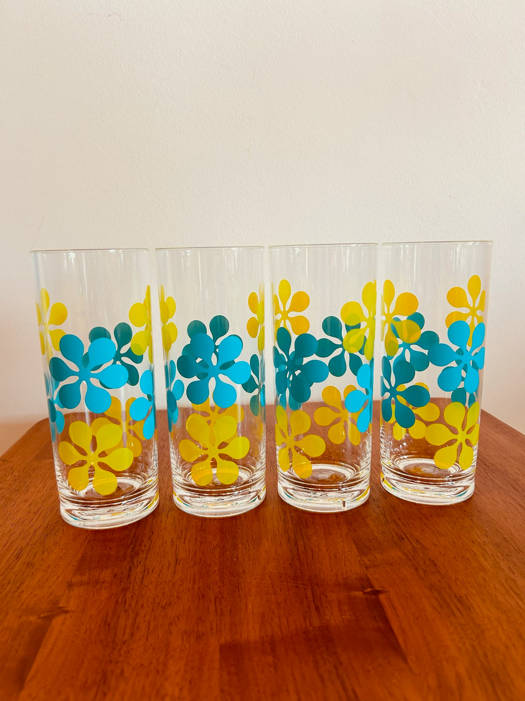 Blue and Yellow Flower Power Acrylic Highball Glasses