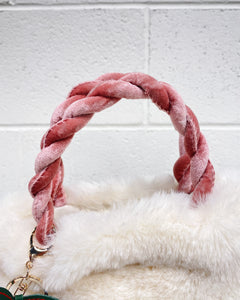 Cream Furry Purse with Mauve Pom Poms