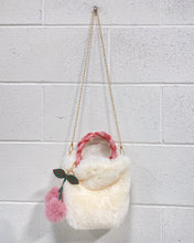 Load image into Gallery viewer, Cream Furry Purse with Mauve Pom Poms
