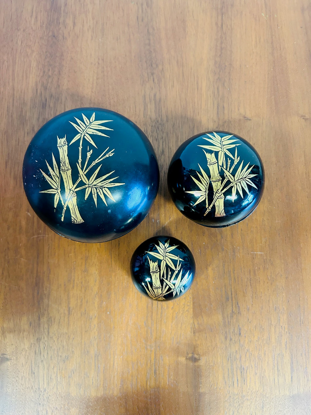 Lacquerware Box with Bamboo Motif set of 3