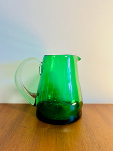 Vintage Green Hand Blown Glass Pitcher