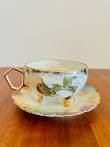 Japan Tea Cup and Saucer Opalescent White & Gold Trim Cup