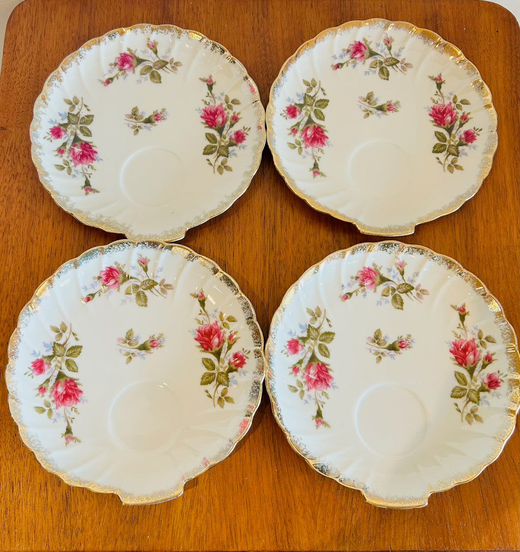 Lefton Hand Painted Rose Snack Plate set of 4