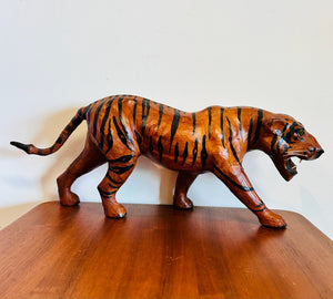 1960s Vintage Leather Wrapped Tiger Sculpture