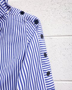 Striped Cotton Blouse with Black Buttons (L)