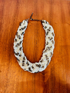 Gold and White Beaded Necklace