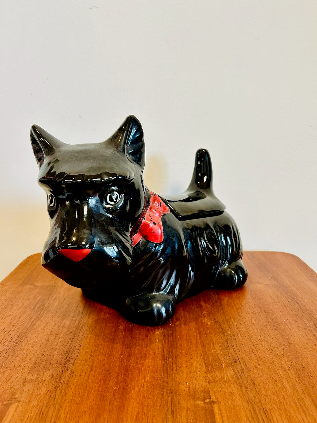 Vintage Black Scottie Dog with Red Bow Cookie Jar