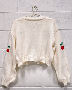 Cream Colored Cardigan with Cherries