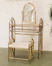 Load image into Gallery viewer, Vintage Brass and Glass Dressing Table with Matching Stool
