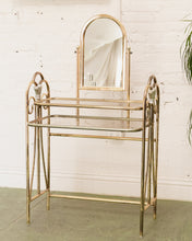 Load image into Gallery viewer, Vintage Brass and Glass Dressing Table with Matching Stool
