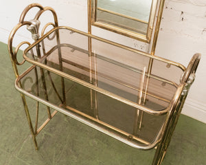 Vintage Brass and Glass Dressing Table with Matching Stool