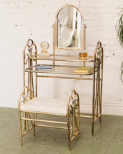 Load image into Gallery viewer, Vintage Brass and Glass Dressing Table with Matching Stool
