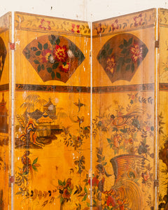 A Chinese Gilt and Polychrome-Painted Six-Panel Screen