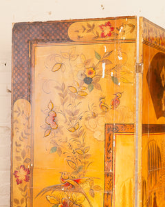 A Chinese Gilt and Polychrome-Painted Six-Panel Screen