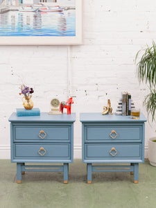 Blue Hollywood Regency Nightstands