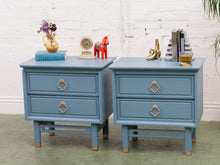 Load image into Gallery viewer, Blue Hollywood Regency Nightstands
