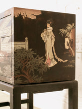 Load image into Gallery viewer, Lovely Japanese Black Lacquer Side Table on Stand Hand Painted
