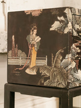 Load image into Gallery viewer, Lovely Japanese Black Lacquer Side Table on Stand Hand Painted
