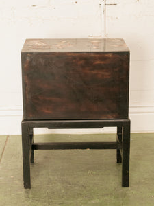 Lovely Japanese Black Lacquer Side Table on Stand Hand Painted