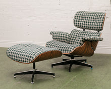 Load image into Gallery viewer, Green Houndstooth Chair &amp; Ottoman
