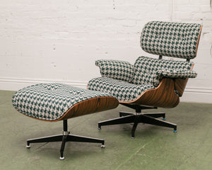 Green Houndstooth Chair & Ottoman