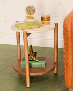 Marble Top Side Table Wood Base