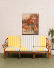 Load image into Gallery viewer, Vintage Striped Yellow Rattan Sofa
