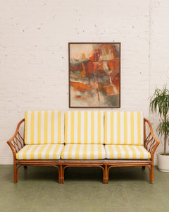 Vintage Striped Yellow Rattan Sofa