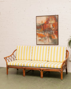 Vintage Striped Yellow Rattan Sofa