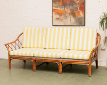 Load image into Gallery viewer, Vintage Striped Yellow Rattan Sofa
