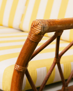 Vintage Striped Yellow Rattan Sofa