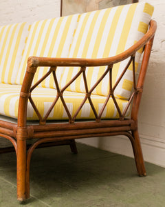 Vintage Striped Yellow Rattan Sofa