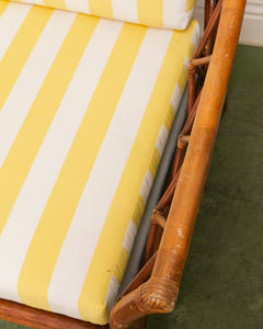 Vintage Striped Yellow Rattan Sofa