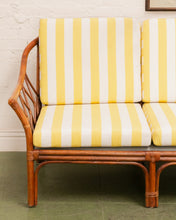 Load image into Gallery viewer, Vintage Striped Yellow Rattan Sofa
