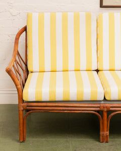 Vintage Striped Yellow Rattan Sofa