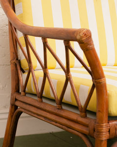 Vintage Striped Yellow Rattan Sofa